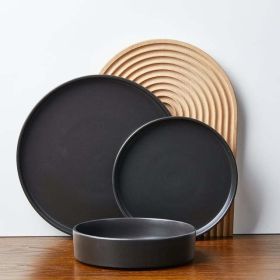 12-Piece Round Dinnerware Set, Black