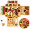Cheese Board and Knife Set, Magnetic 4 Drawers Bamboo Charcuterie Boards, 15 x 13 x 2 Inch