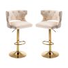 Bar Stools With Back and Footrest Counter Height Dining Chairs-Velvet Beige-2PCS/SET