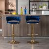 Set of 2 Bar Stools,with Chrome Footrest and Base Swivel Height Adjustable Mechanical Lifting Velvet + Golden Leg Simple Bar Stool-BLUE