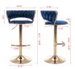 Set of 2 Bar Stools,with Chrome Footrest and Base Swivel Height Adjustable Mechanical Lifting Velvet + Golden Leg Simple Bar Stool-BLUE