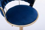Set of 2 Bar Stools,with Chrome Footrest and Base Swivel Height Adjustable Mechanical Lifting Velvet + Golden Leg Simple Bar Stool-BLUE