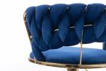 Set of 2 Bar Stools,with Chrome Footrest and Base Swivel Height Adjustable Mechanical Lifting Velvet + Golden Leg Simple Bar Stool-BLUE