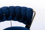Set of 2 Bar Stools,with Chrome Footrest and Base Swivel Height Adjustable Mechanical Lifting Velvet + Golden Leg Simple Bar Stool-BLUE