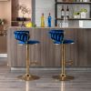Set of 2 Bar Stools,with Chrome Footrest and Base Swivel Height Adjustable Mechanical Lifting Velvet + Golden Leg Simple Bar Stool-BLUE