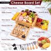 Cheese Board and Knife Set, Magnetic 4 Drawers Bamboo Charcuterie Boards, 15 x 13 x 2 Inch