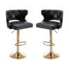 Bar Stools With Back and Footrest Counter Height Dining Chairs-Leather Black-2PCS/SET