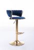 Set of 2 Bar Stools,with Chrome Footrest and Base Swivel Height Adjustable Mechanical Lifting Velvet + Golden Leg Simple Bar Stool-BLUE