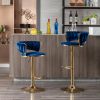 Set of 2 Bar Stools,with Chrome Footrest and Base Swivel Height Adjustable Mechanical Lifting Velvet + Golden Leg Simple Bar Stool-BLUE
