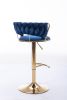 Set of 2 Bar Stools,with Chrome Footrest and Base Swivel Height Adjustable Mechanical Lifting Velvet + Golden Leg Simple Bar Stool-BLUE