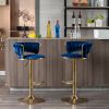 Set of 2 Bar Stools,with Chrome Footrest and Base Swivel Height Adjustable Mechanical Lifting Velvet + Golden Leg Simple Bar Stool-BLUE
