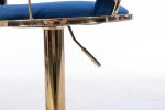 Set of 2 Bar Stools,with Chrome Footrest and Base Swivel Height Adjustable Mechanical Lifting Velvet + Golden Leg Simple Bar Stool-BLUE