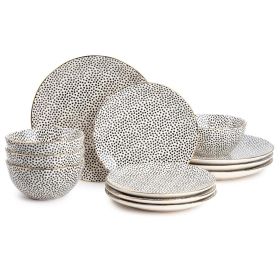 Dinnerware Black & White Dot Stoneware, 12 Piece Set (stripe: Dark spot)