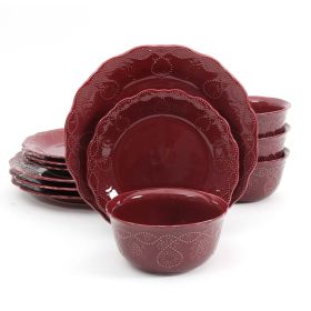 Lace 12-Piece Dinnerware Set, multi-color (colour: Plum)