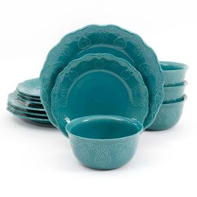 Lace 12-Piece Dinnerware Set, multi-color (colour: turquoise)