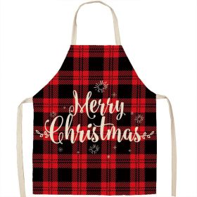Christmas Apron Linen Oil-proof Anti-fouling Gingham Check Ginger Cake Household Bib Halter (Option: 9style-55x68cm)